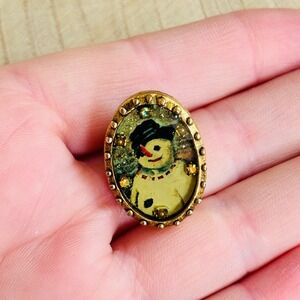 VTG Maximal Art John Wind  Snowman push Pin Gold Tone Rhinestone jeweled Holiday